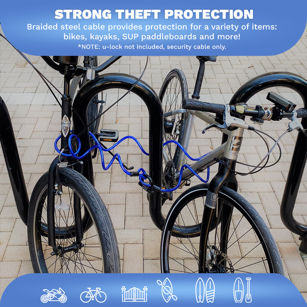 Câble de sécurité enroulé DocksLocks® antivol et résistant aux intempéries avec extrémités en boucle (5', 10', 15', 20' ou 25')