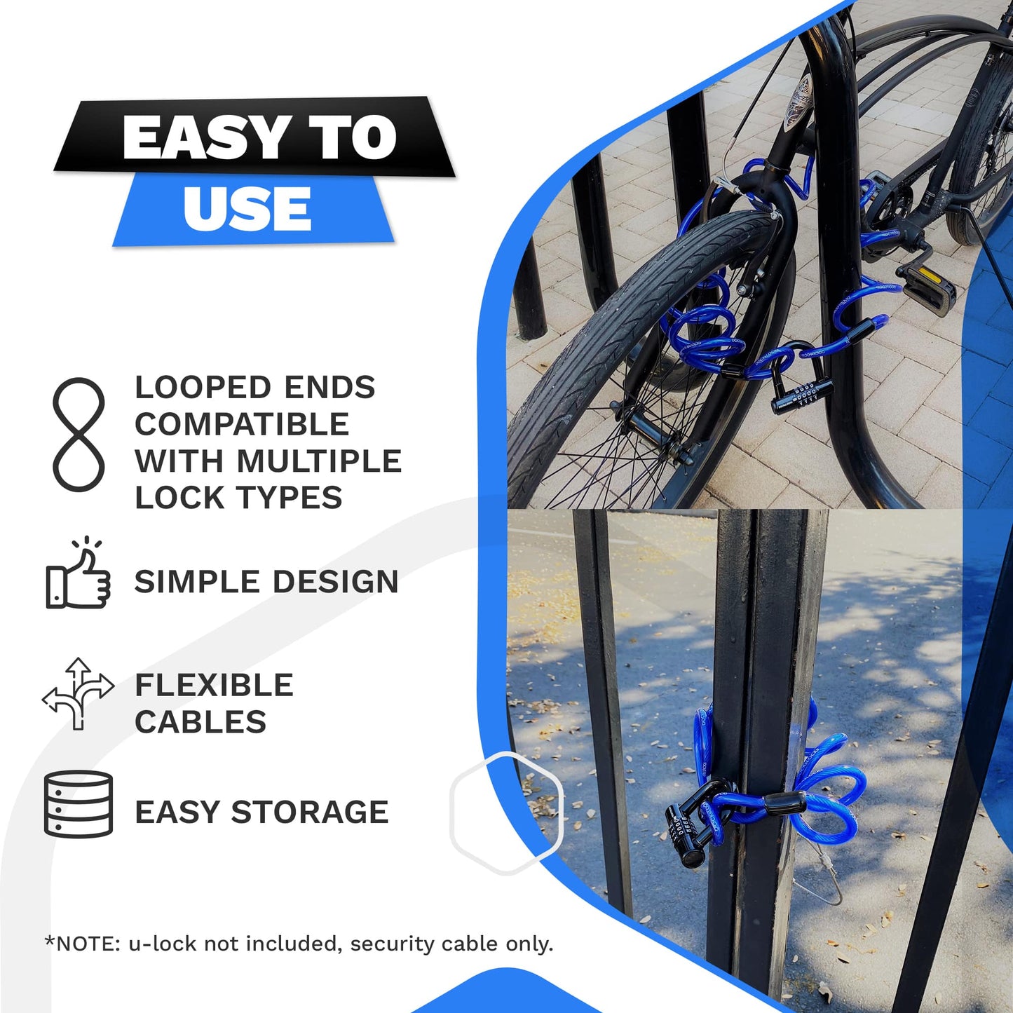 Câble de sécurité enroulé DocksLocks® antivol et résistant aux intempéries avec extrémités en boucle (5', 10', 15', 20' ou 25')
