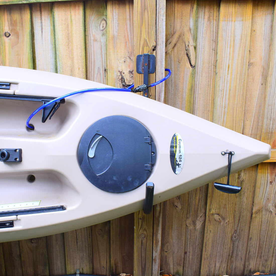 DocksLocks straight cable lock securing a kayak