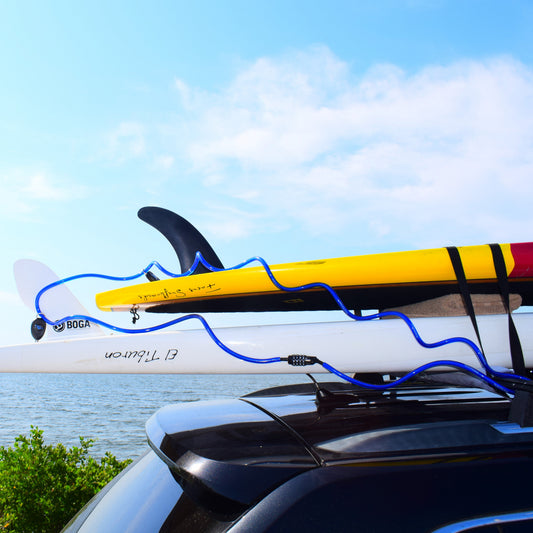 DocksLocks anti-theft lock securing a paddleboard at the beach