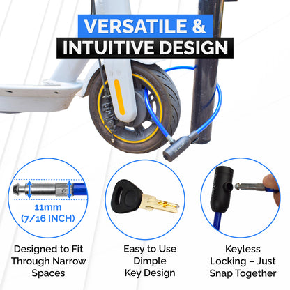 DocksLocks® Bike and Scooter Straight Security Cable Lock with Key Lock and Mounting Bracket (2' or 4')