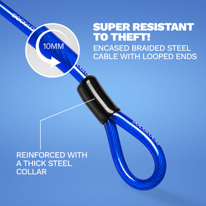 Câble de sécurité droit antivol DocksLocks® résistant aux intempéries avec extrémités en boucle (5', 10', 15', 20' ou 25') 