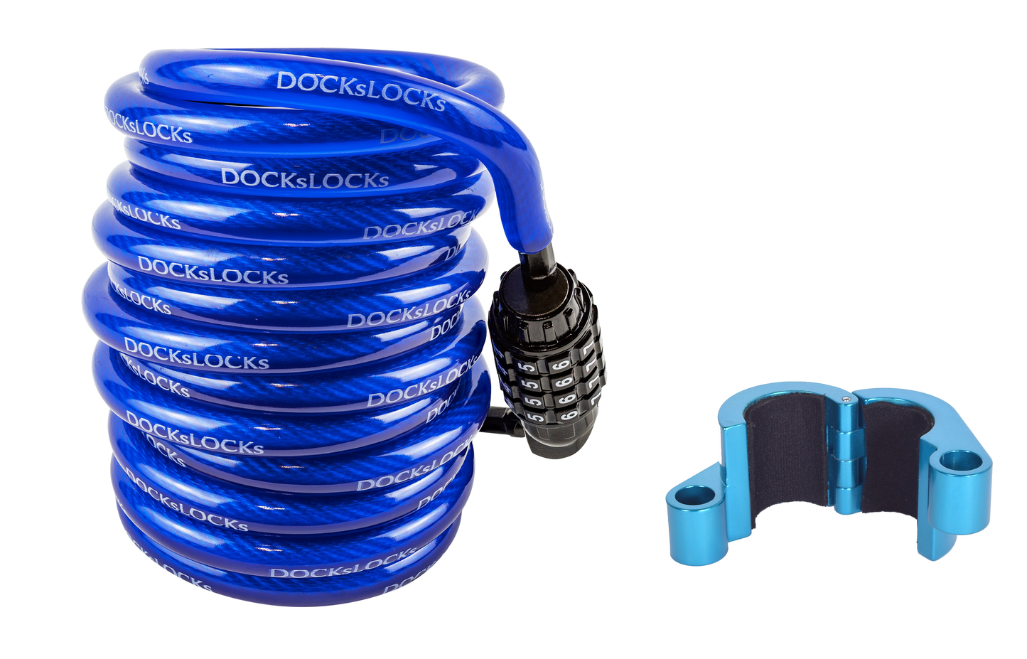 DocksLocks Kayak Lock & Paddle Lock Bundle - coiled security cable and paddle lock shown to scale